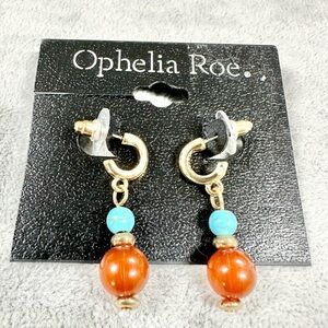 Ophelia Roe Faux Amber and Turquoise Dangle Small Hoop Post Back Earrings
